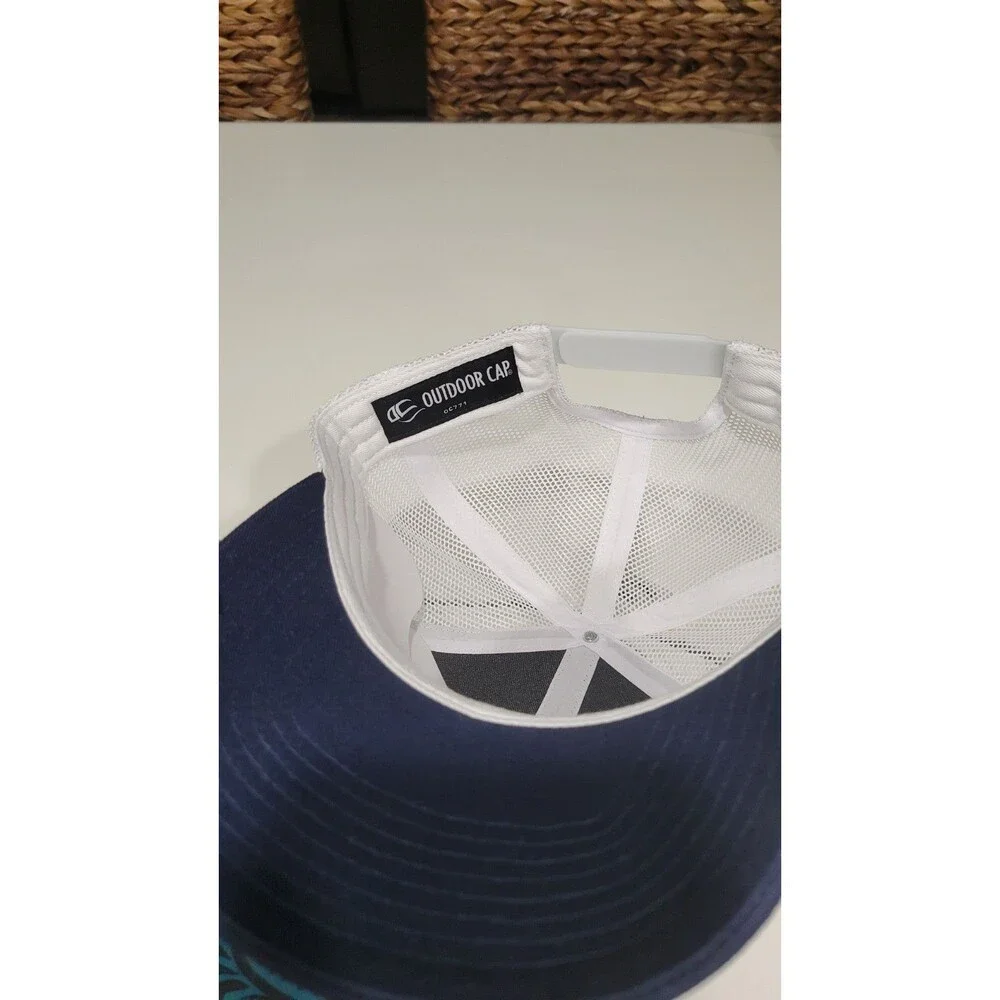 Academy American Flag Trucker Hat Baseball Cap Adjustable Mesh Back Navy, White